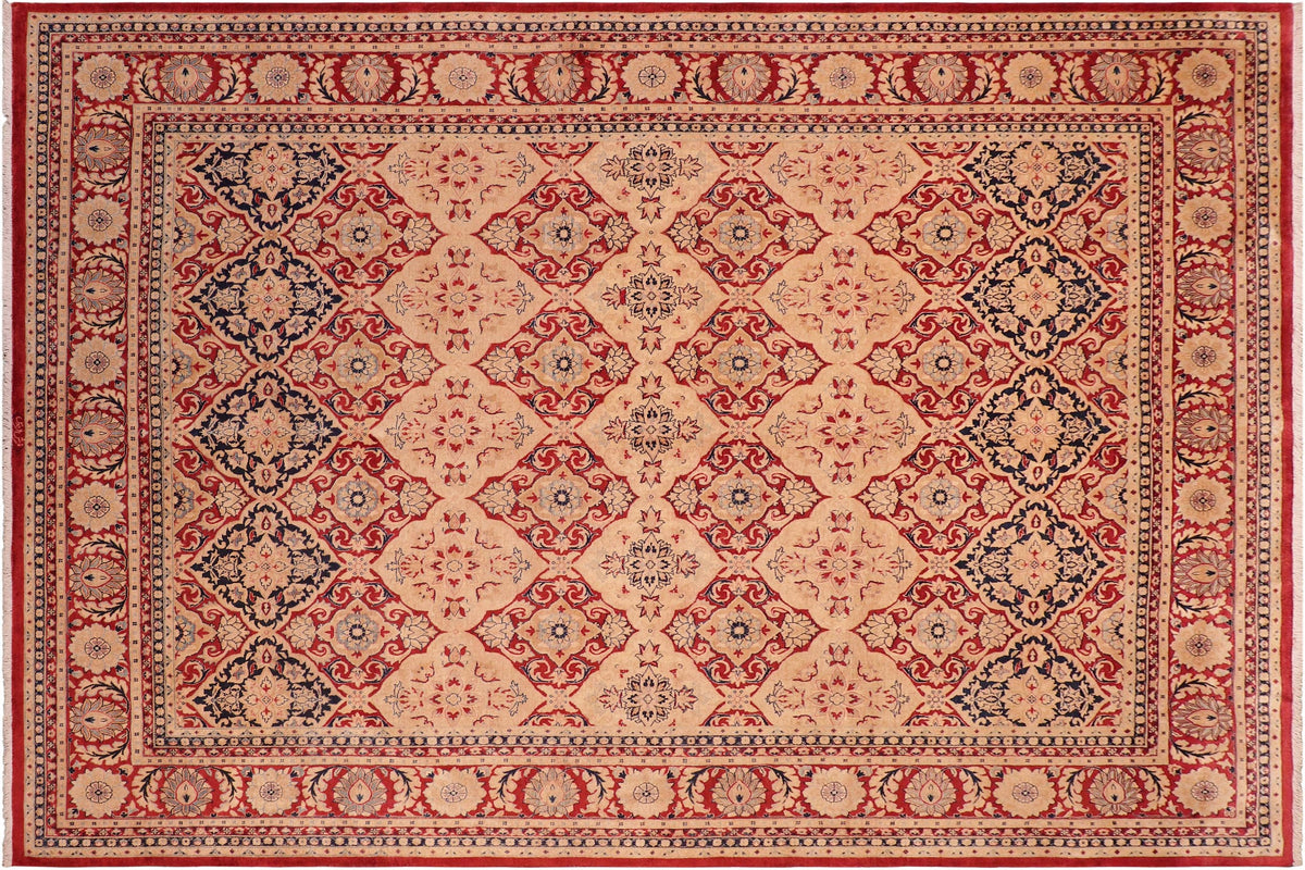 handmade Transitional Kirman Red Tan Hand Knotted RECTANGLE 100% WOOL area rug 8x10