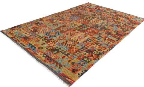 handmade Geometric Kilim Gray Blue Hand-Woven RECTANGLE 100% WOOL area rug 7 x 10