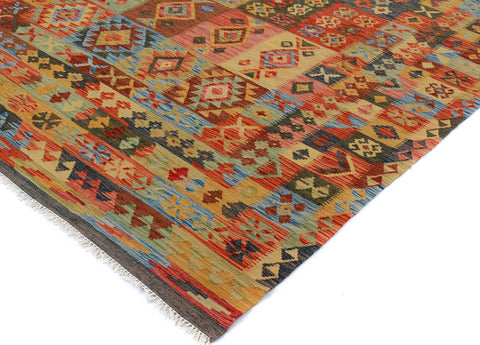 handmade Geometric Kilim Gray Blue Hand-Woven RECTANGLE 100% WOOL area rug 7 x 10