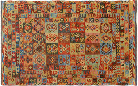 handmade Geometric Kilim Gray Blue Hand-Woven RECTANGLE 100% WOOL area rug 7 x 10