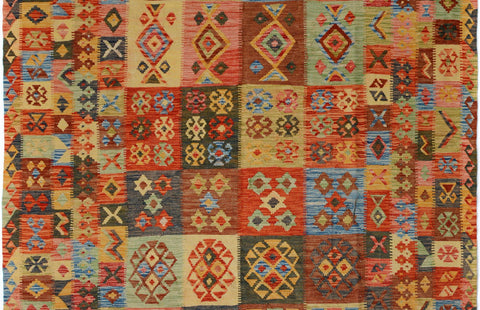 handmade Geometric Kilim Gray Blue Hand-Woven RECTANGLE 100% WOOL area rug 7 x 10