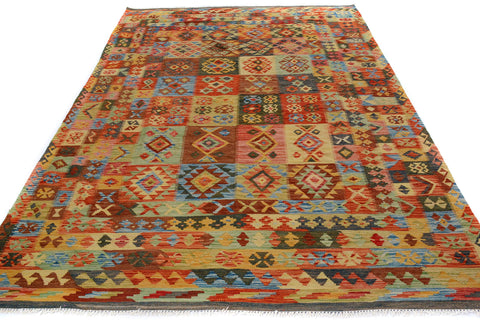 handmade Geometric Kilim Gray Blue Hand-Woven RECTANGLE 100% WOOL area rug 7 x 10