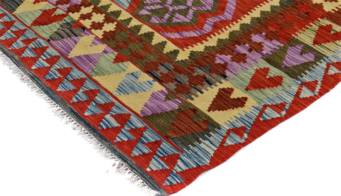 handmade Geometric Kilim Blue Red Hand-Woven RECTANGLE 100% WOOL area rug 5 x 7