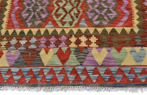 handmade Geometric Kilim Blue Red Hand-Woven RECTANGLE 100% WOOL area rug 5 x 7