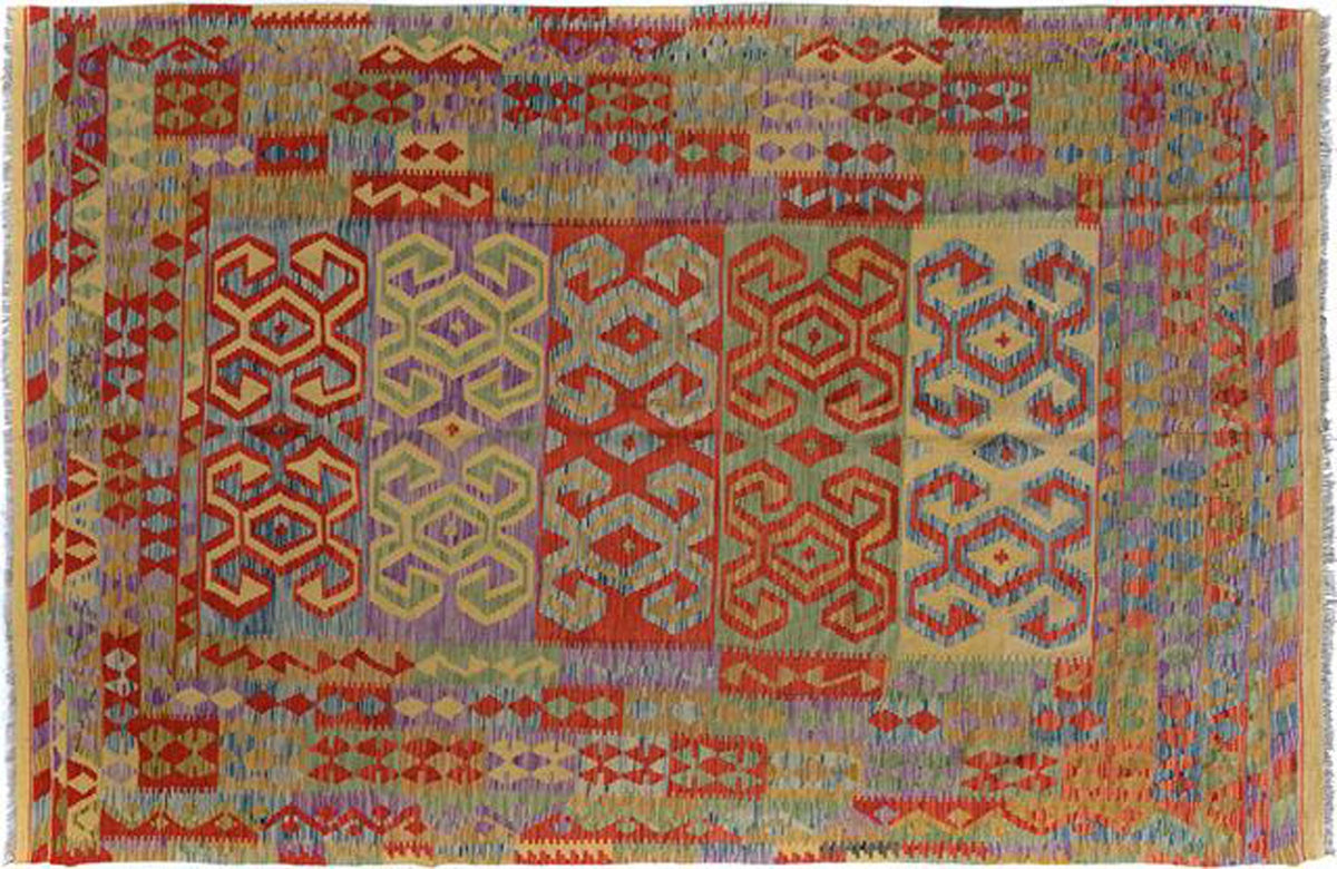 handmade Geometric Kilim Gold Red Hand-Woven RECTANGLE 100% WOOL area rug 6 x 9