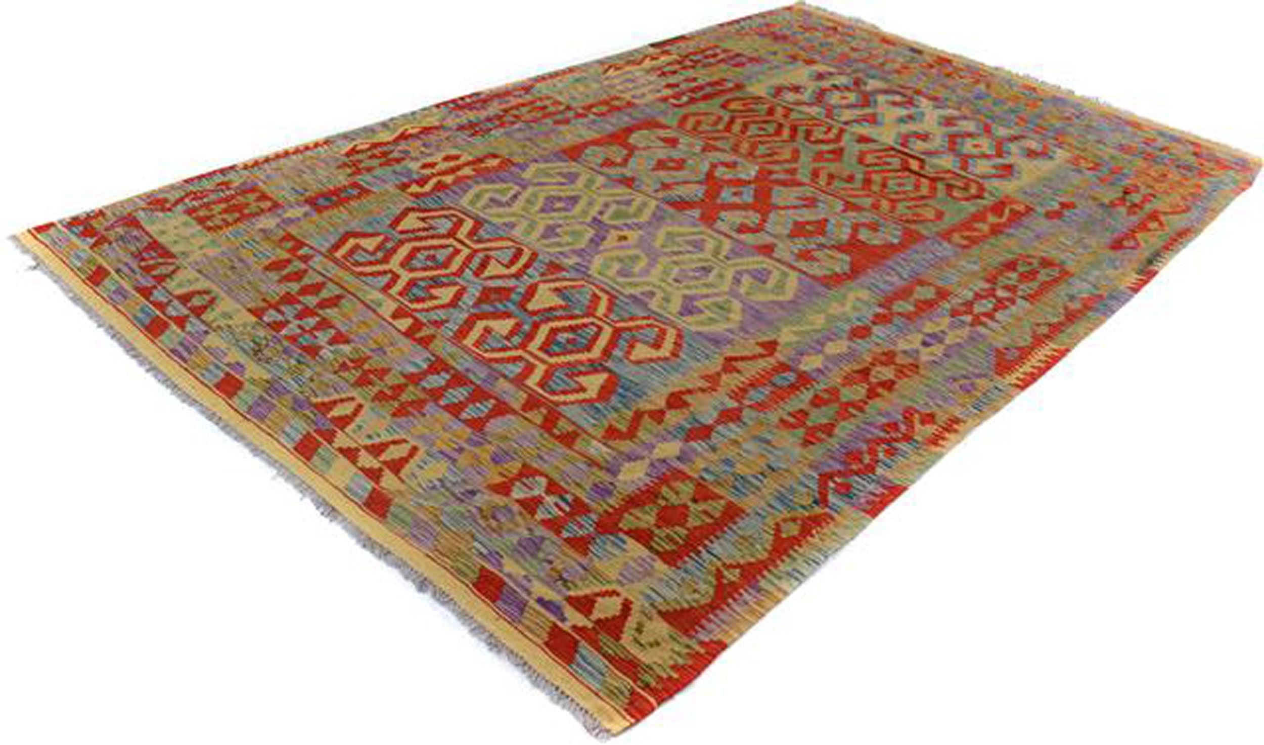 handmade Geometric Kilim Gold Red Hand-Woven RECTANGLE 100% WOOL area rug 6 x 9