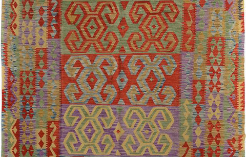 handmade Geometric Kilim Gold Red Hand-Woven RECTANGLE 100% WOOL area rug 6 x 9