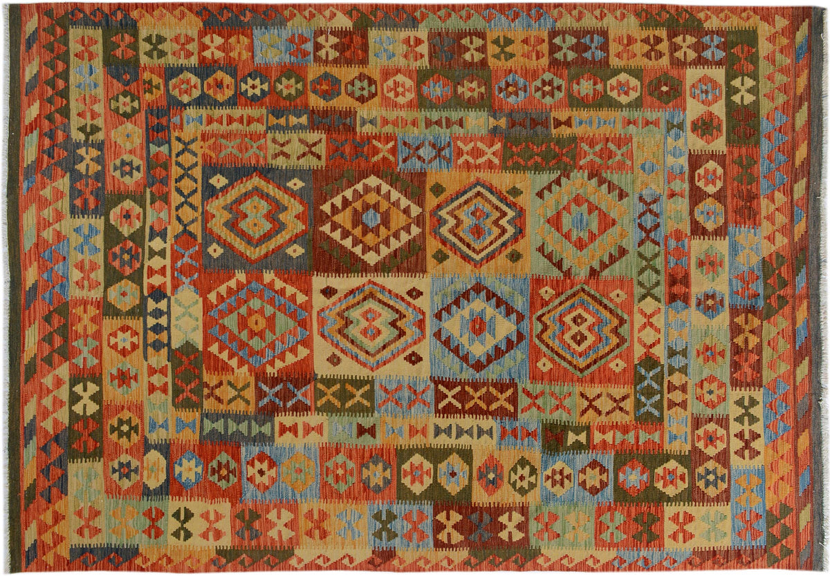 handmade Geometric Kilim Gray Rust Hand-Woven RECTANGLE 100% WOOL area rug 7 x 10