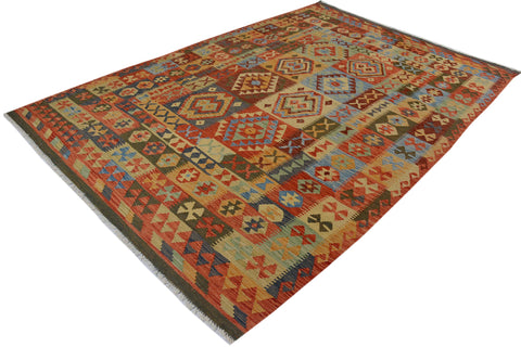 handmade Geometric Kilim Gray Rust Hand-Woven RECTANGLE 100% WOOL area rug 7 x 10