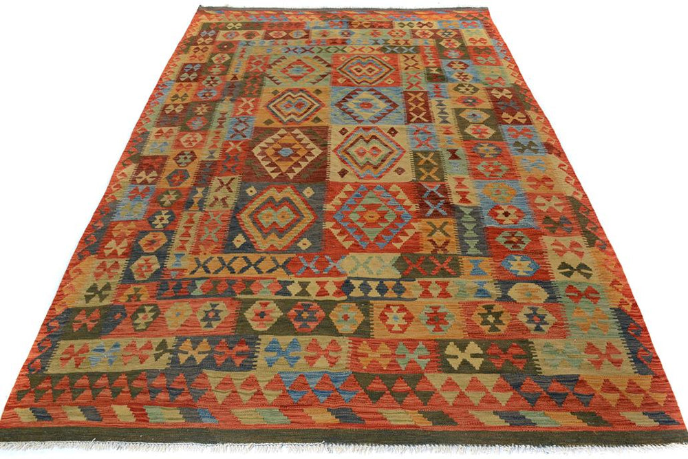 Flat Weave Kilim Antique Navaho Vintage handmade Geometric Kilim Gray Rust Hand-Woven Rectangle 100% Wool Area Rug 7x10 