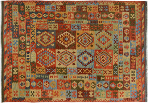 handmade Geometric Kilim Gray Rust Hand-Woven RECTANGLE 100% WOOL area rug 7 x 10