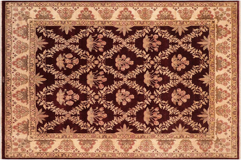 Traditional Veg Dye Vanessa Aubergine Beige Hand Knotted Area rugs 8X10