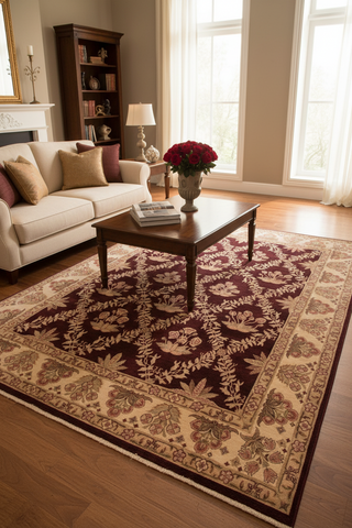 Traditional Veg Dye Vanessa Aubergine Beige Hand Knotted Area rugs 8X10