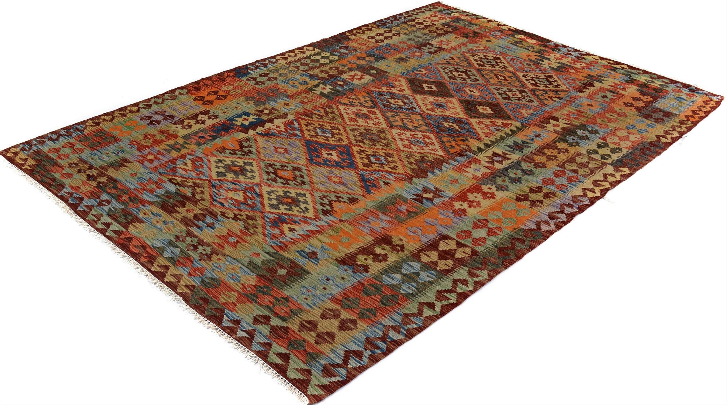 handmade Geometric Kilim Rust Brown Hand-Woven RECTANGLE 100% WOOL area rug 5x7
