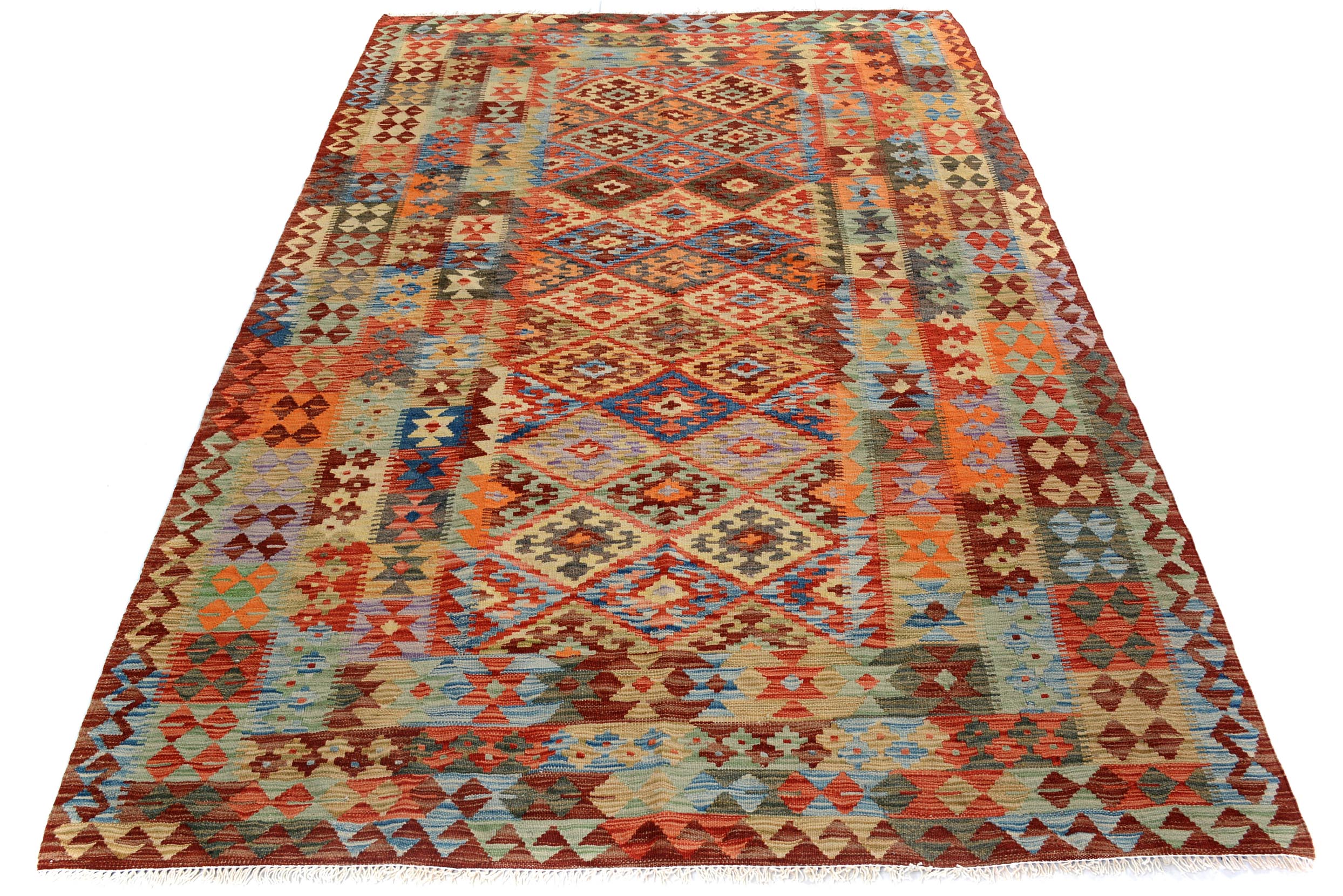 handmade Geometric Kilim Rust Brown Hand-Woven RECTANGLE 100% WOOL area rug 5x7