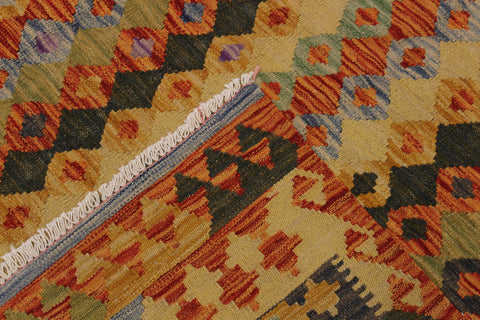 handmade Geometric Kilim Rust Blue Hand-Woven RECTANGLE 100% WOOL area rug 5 x 6
