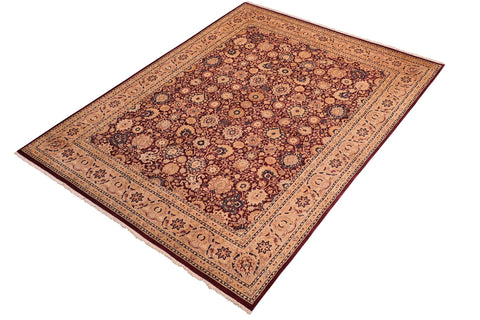 handmade Transitional Tabriz Aubergine Tan Hand Knotted RECTANGLE 100% WOOL area rug 8 x 10