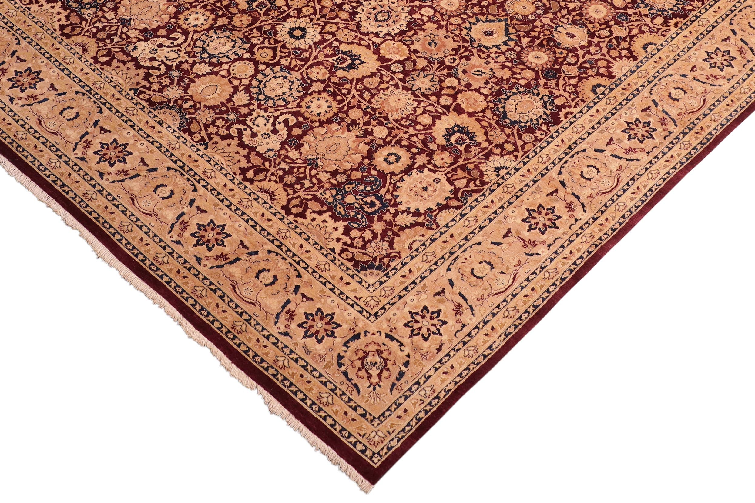 handmade Transitional Tabriz Aubergine Tan Hand Knotted RECTANGLE 100% WOOL area rug 8x10