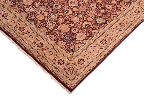 handmade Transitional Tabriz Aubergine Tan Hand Knotted RECTANGLE 100% WOOL area rug 8 x 10