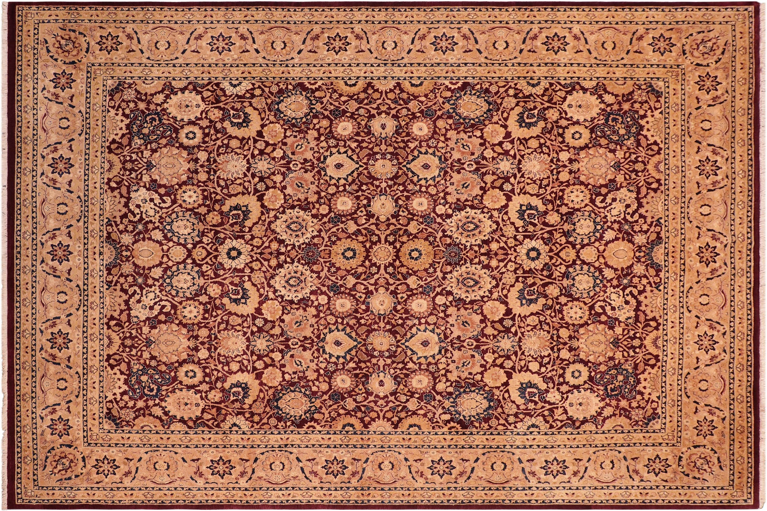 handmade Transitional Tabriz Aubergine Tan Hand Knotted RECTANGLE 100% WOOL area rug 8 x 10