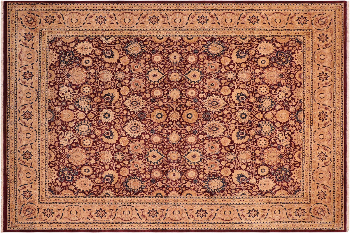 handmade Transitional Tabriz Aubergine Tan Hand Knotted RECTANGLE 100% WOOL area rug 8 x 10