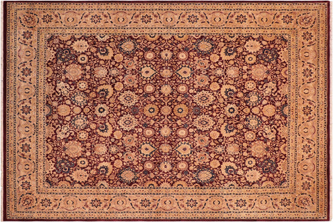 handmade Transitional Tabriz Aubergine Tan Hand Knotted RECTANGLE 100% WOOL area rug 8 x 10