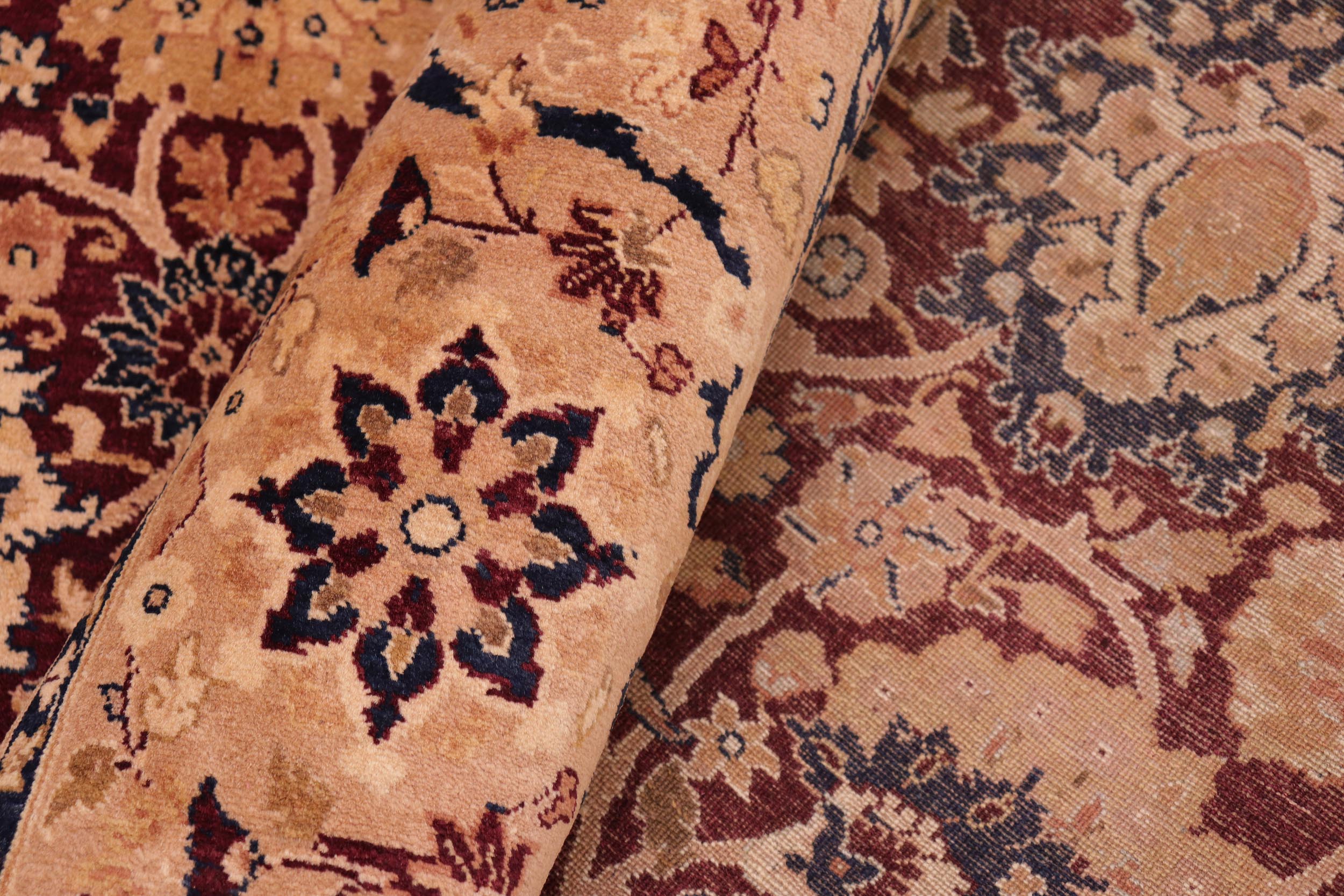 handmade Transitional Tabriz Aubergine Tan Hand Knotted RECTANGLE 100% WOOL area rug 8 x 10