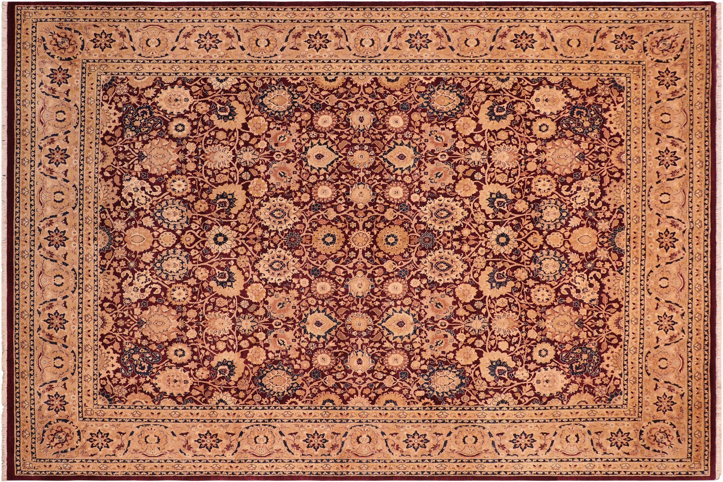handmade Transitional Tabriz Aubergine Tan Hand Knotted RECTANGLE 100% WOOL area rug 8x10