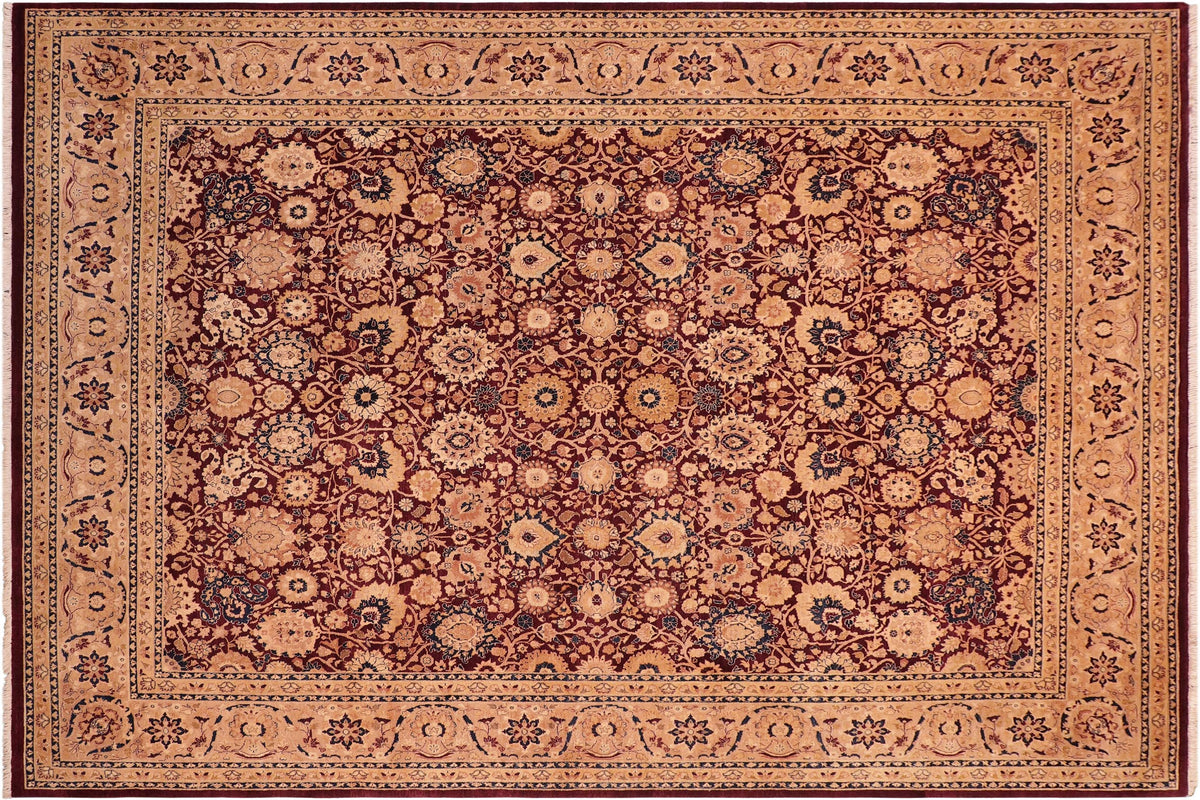 handmade Transitional Tabriz Aubergine Tan Hand Knotted RECTANGLE 100% WOOL area rug 8x10