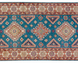handmade Geometric Kazak Blue Ivory Hand Knotted RUNNER 100% WOOL area rug 4x15