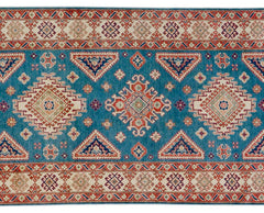 handmade Geometric Kazak Blue Ivory Hand Knotted RUNNER 100% WOOL area rug 4x15