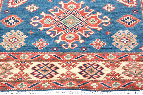 handmade Geometric Kazak Blue Ivory Hand Knotted RUNNER 100% WOOL area rug 4x15