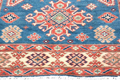handmade Geometric Kazak Blue Ivory Hand Knotted RUNNER 100% WOOL area rug 4x15