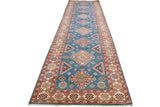 handmade Geometric Kazak Blue Ivory Hand Knotted RUNNER 100% WOOL area rug 4x15