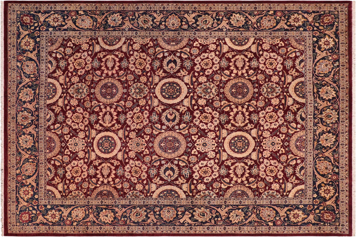 handmade Transitional Agra Tabriz Aubergine Blue Hand Knotted RECTANGLE 100% WOOL area rug 8 x 10
