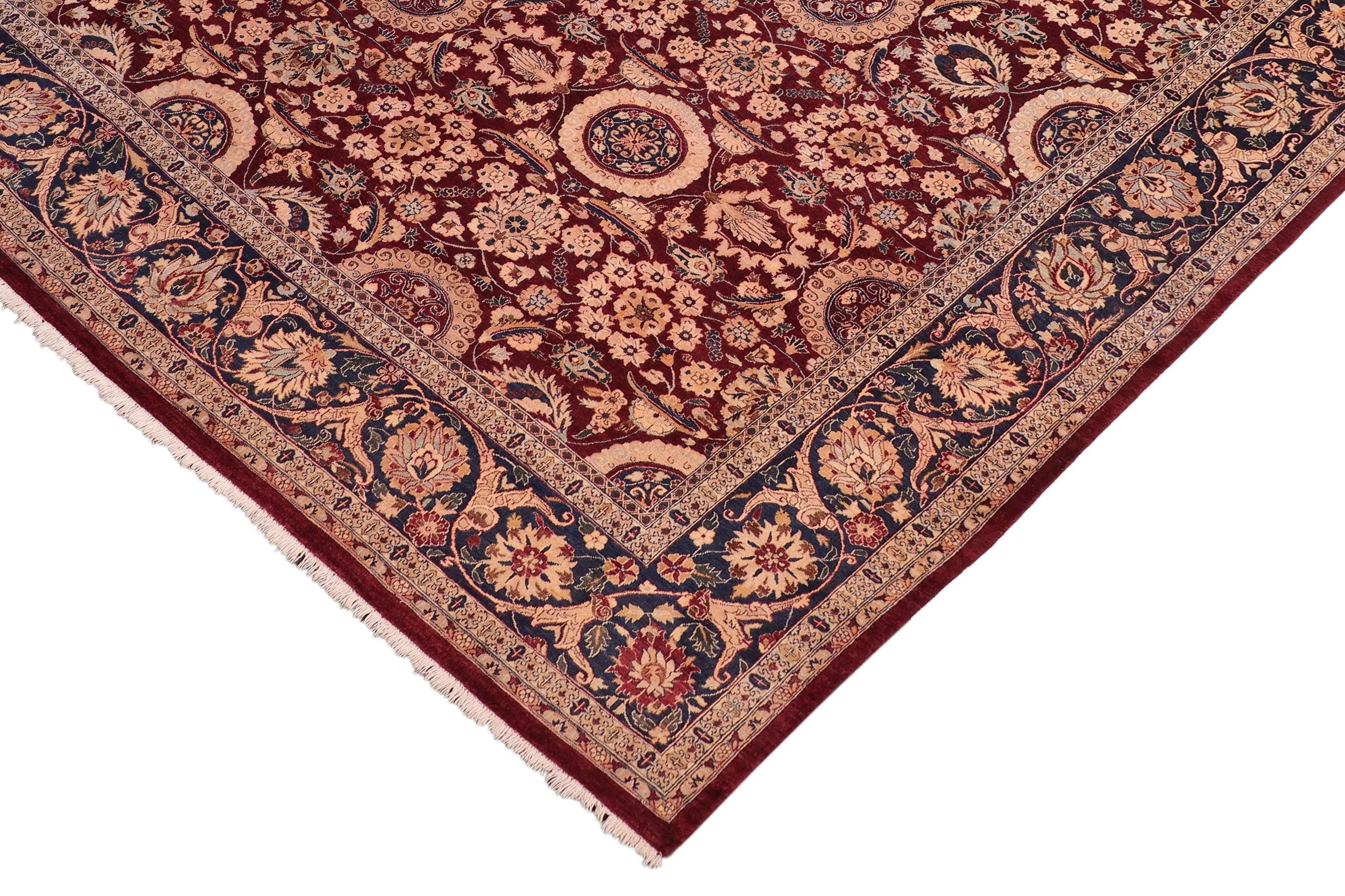 handmade Transitional Agra Tabriz Aubergine Blue Hand Knotted RECTANGLE 100% WOOL area rug 8 x 10