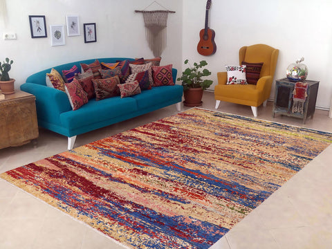 handmade Modern Modern Blue Red Hand Knotted RECTANGLE 100% WOOL area rug 8' x 10'