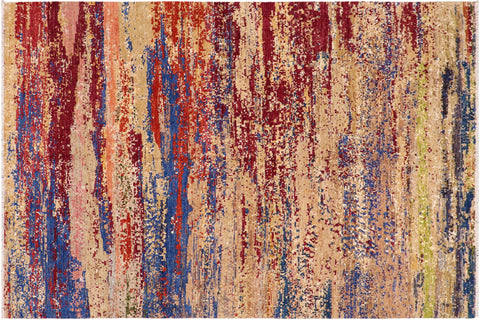 handmade Modern Modern Blue Red Hand Knotted RECTANGLE 100% WOOL area rug 8' x 10'