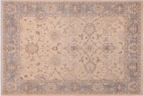 handmade Traditional Kafkaz Tan Lt. Blue Hand Knotted RECTANGLE 100% WOOL area rug 8x10