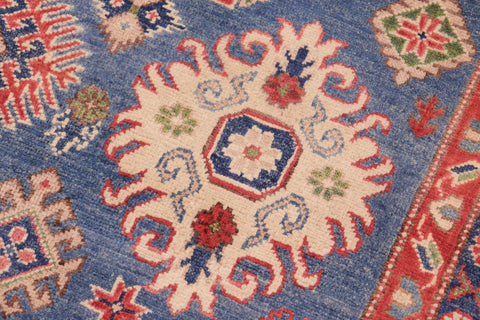 handmade Geometric Kazak Blue Ivory Hand Knotted RECTANGLE 100% WOOL area rug 6'X9'