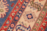 handmade Geometric Kazak Blue Ivory Hand Knotted RECTANGLE 100% WOOL area rug 6' x 9'