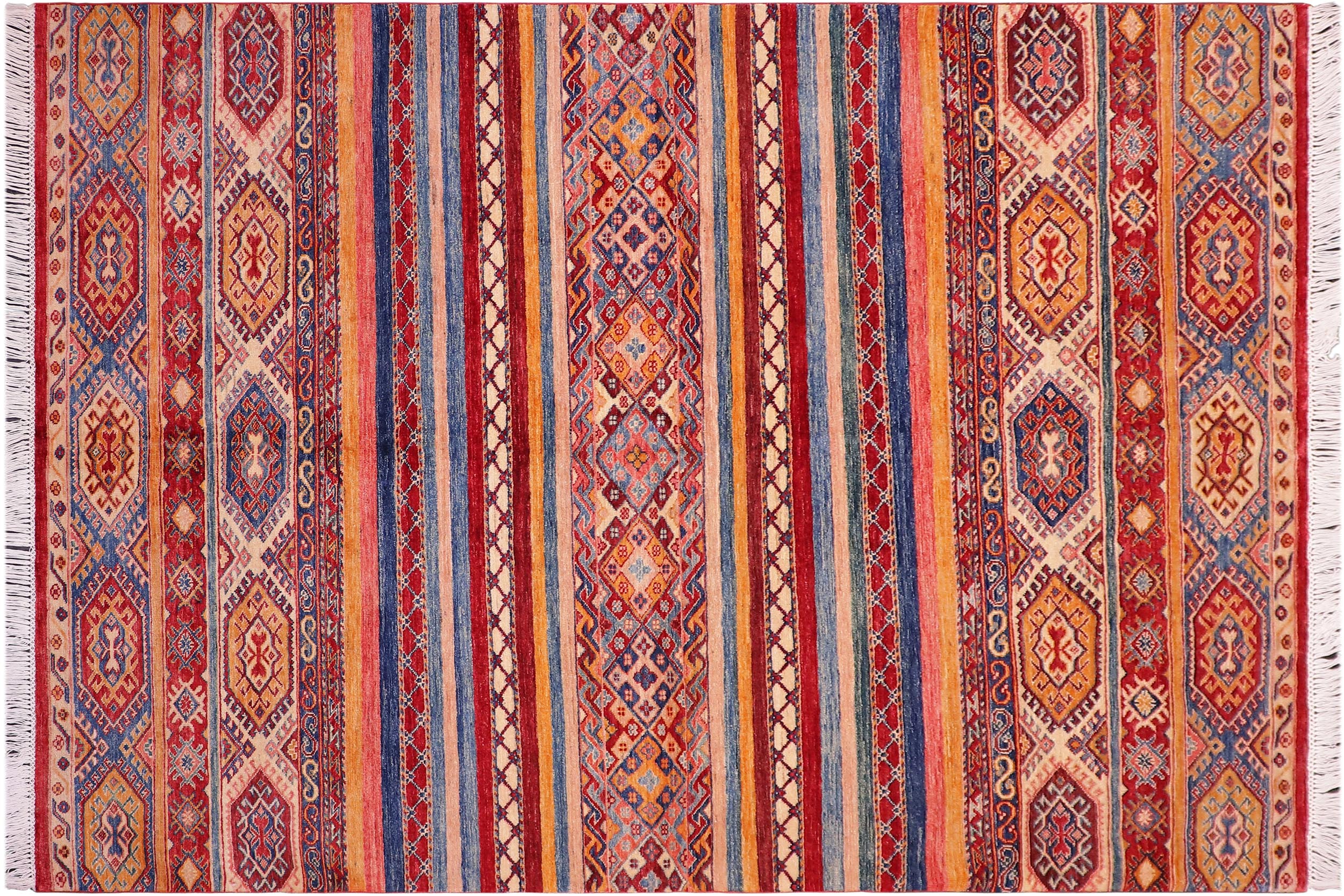 handmade Geometric Kurjean Red Blue Hand Knotted RECTANGLE 100% WOOL area rug 6x8