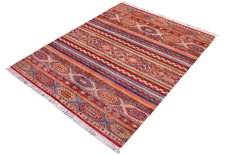 handmade Geometric Kurjean Red Blue Hand Knotted RECTANGLE 100% WOOL area rug 6x8