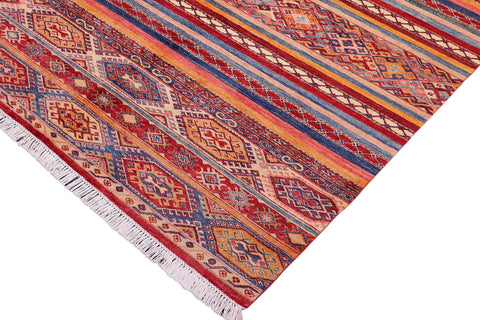 handmade Geometric Kurjean Red Blue Hand Knotted RECTANGLE 100% WOOL area rug 6x8