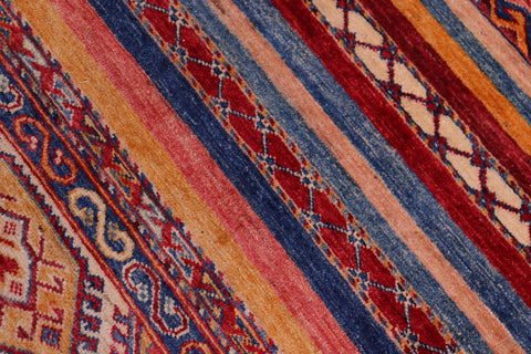 handmade Geometric Kurjean Red Blue Hand Knotted RECTANGLE 100% WOOL area rug 6x8