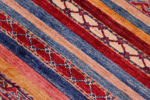 handmade Geometric Kurjean Red Blue Hand Knotted RECTANGLE 100% WOOL area rug 6x8