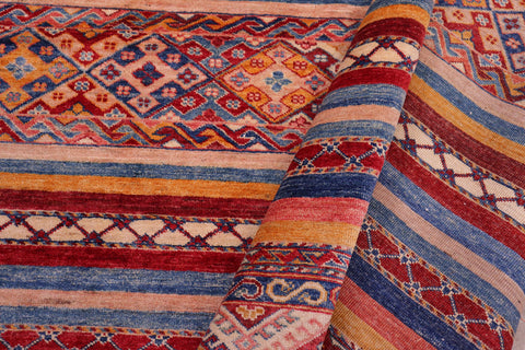 handmade Geometric Kurjean Red Blue Hand Knotted RECTANGLE 100% WOOL area rug 6x8