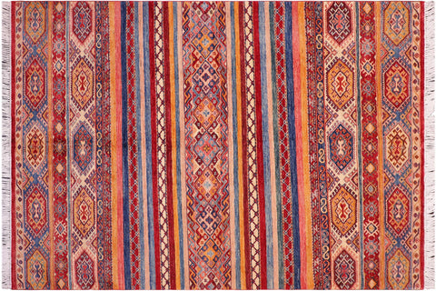 handmade Geometric Kurjean Red Blue Hand Knotted RECTANGLE 100% WOOL area rug 6x8