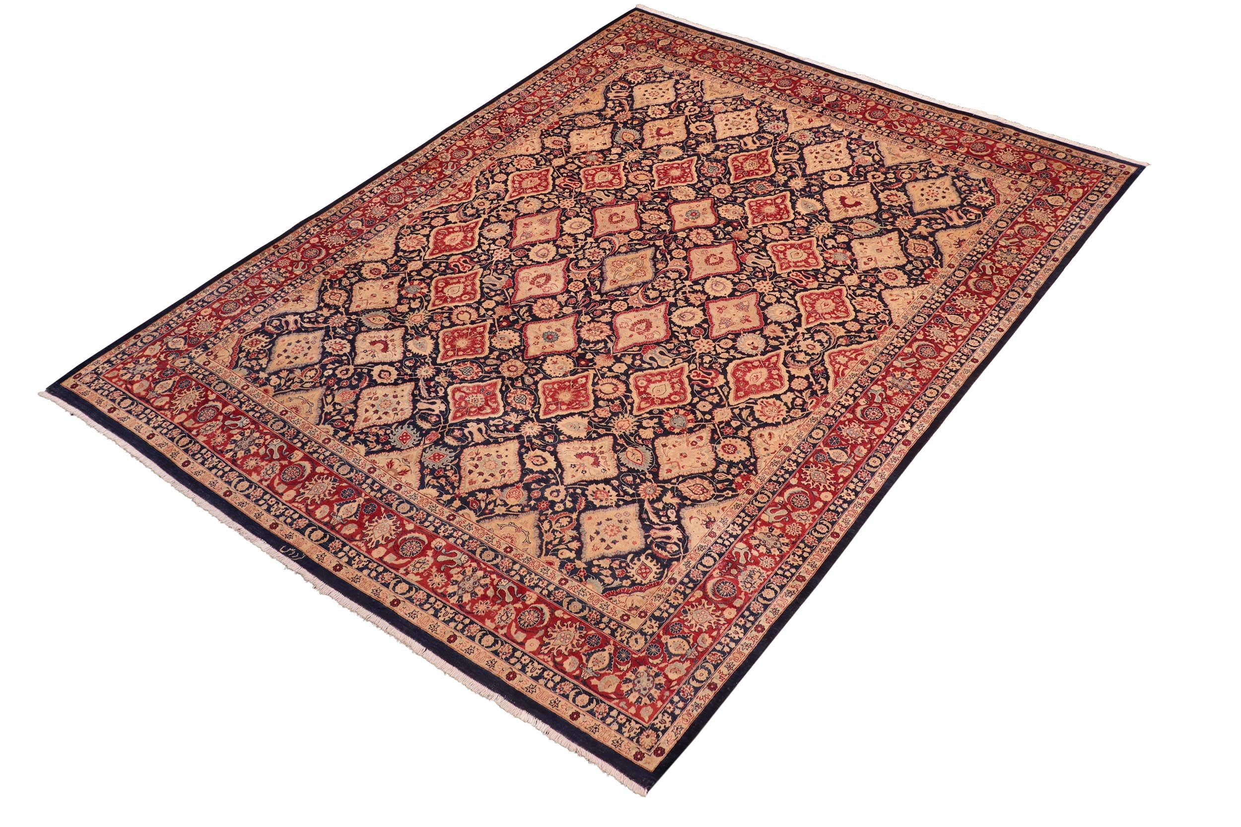 handmade Traditional Kirman Blue Red Hand Knotted RECTANGLE 100% WOOL area rug 8 x 10