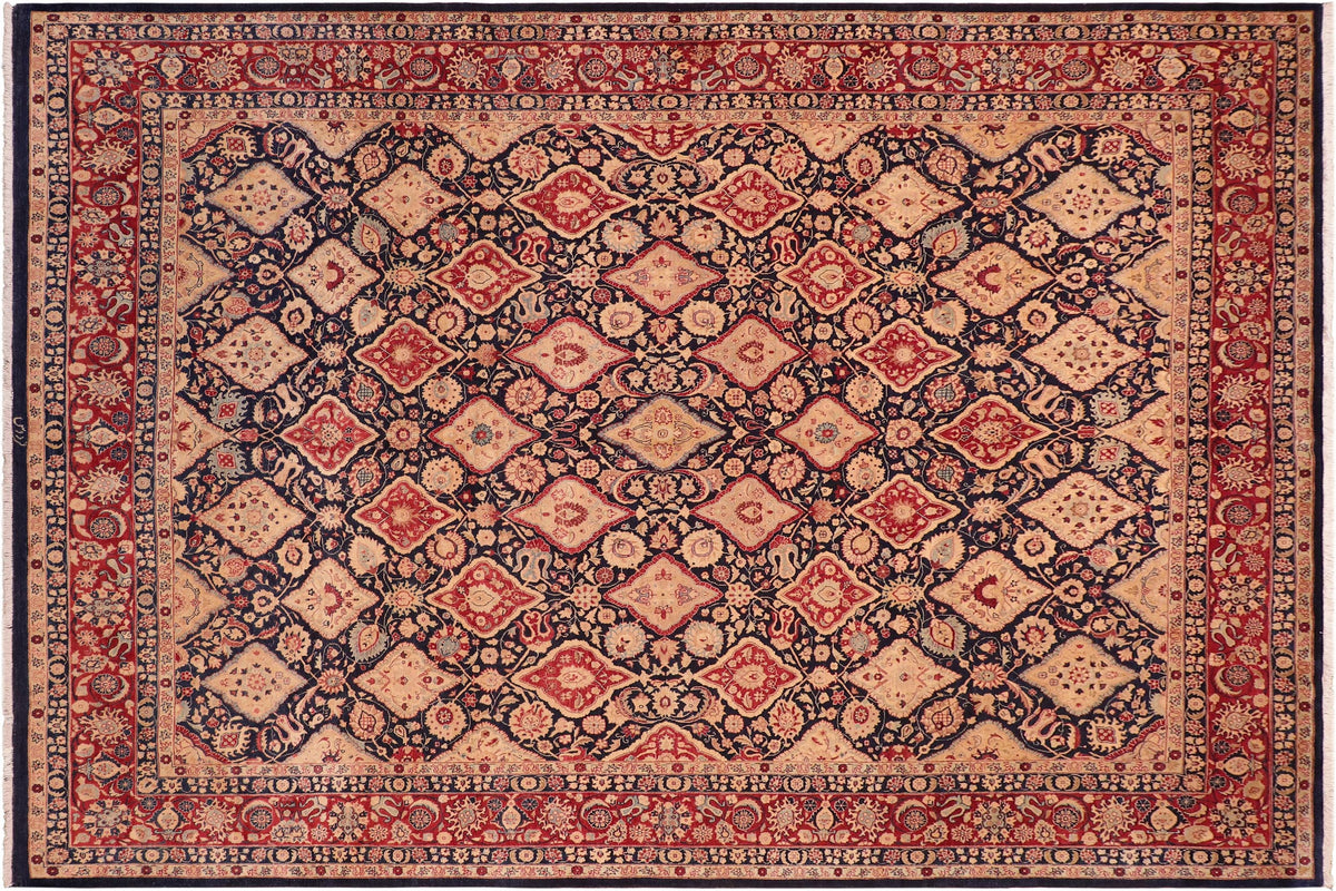 handmade Traditional Kirman Blue Red Hand Knotted RECTANGLE 100% WOOL area rug 8 x 10